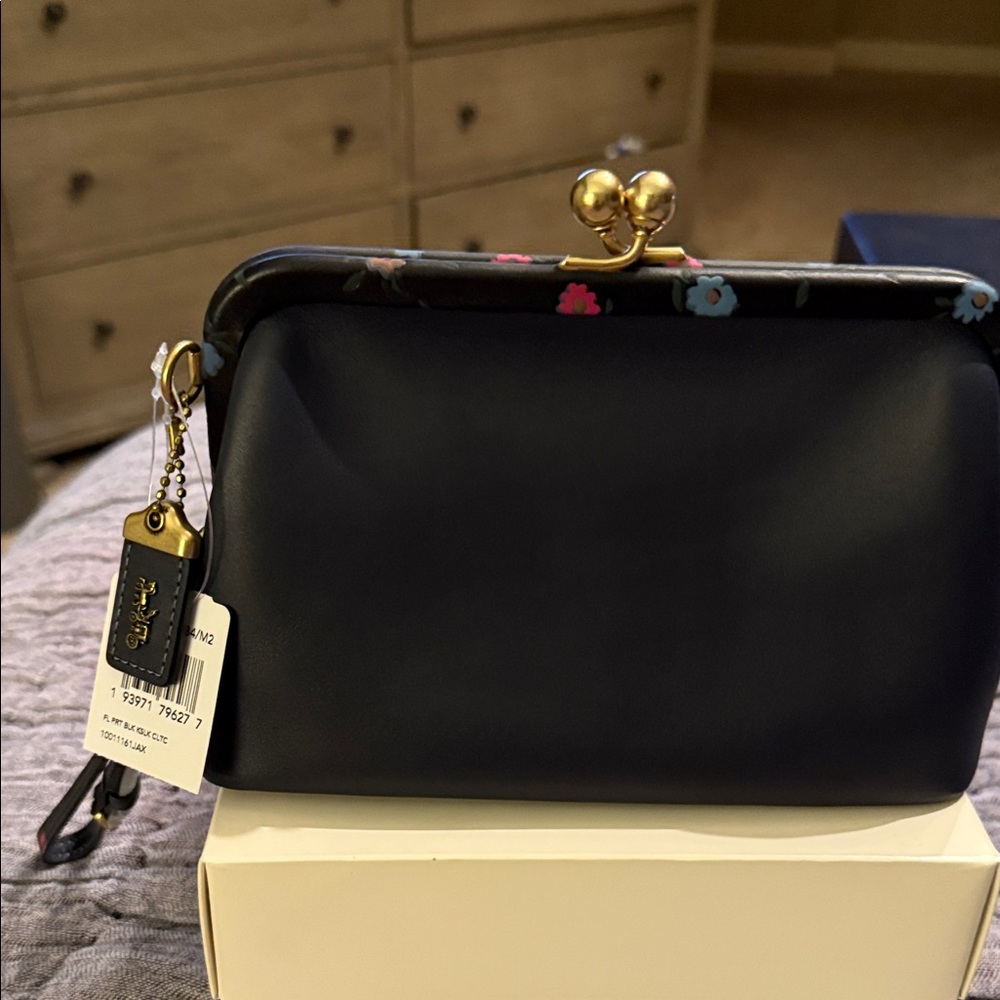 Coach Navy Leather Kisslock Bag